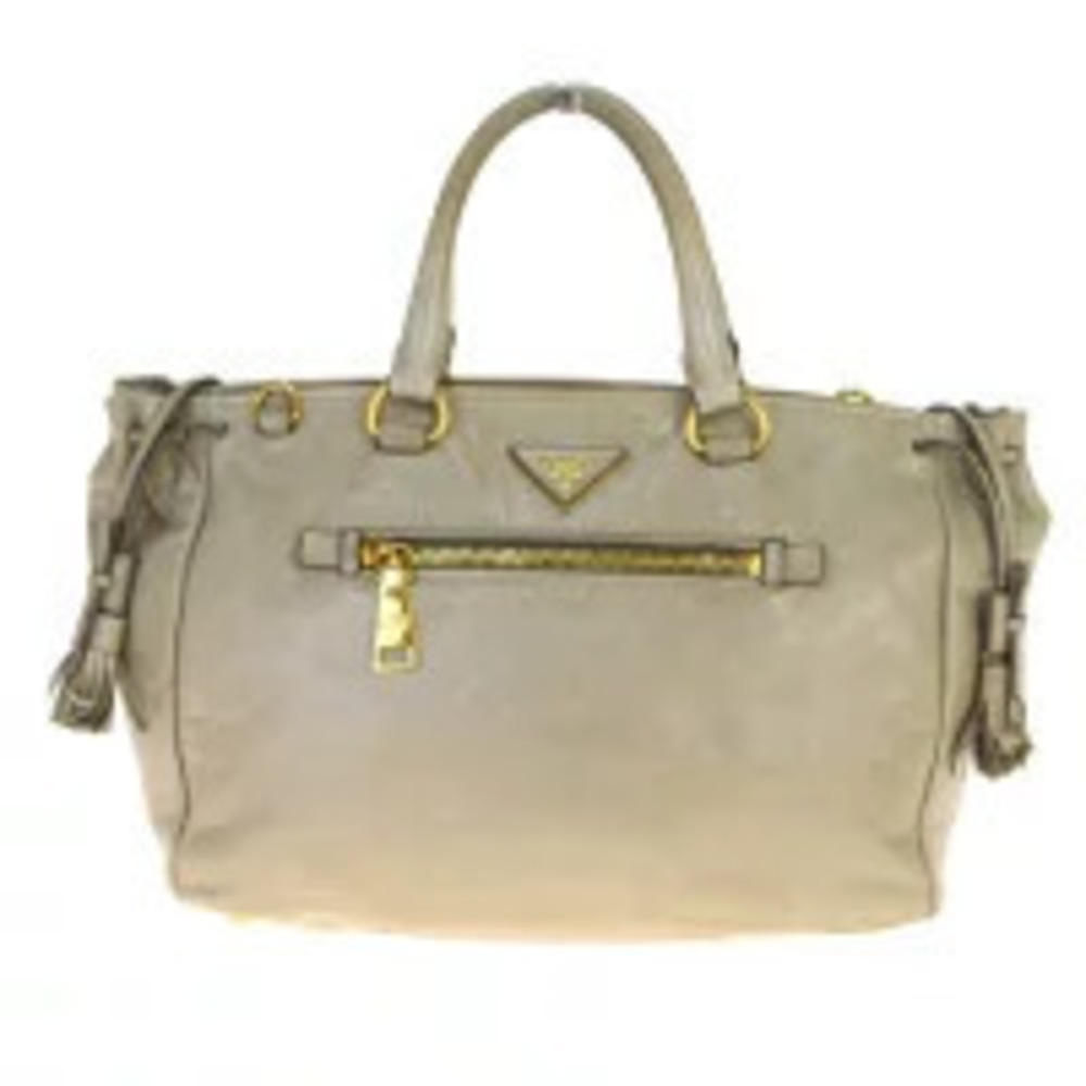 Prada Vitello Shine Leather 2Way Handbag Cream
